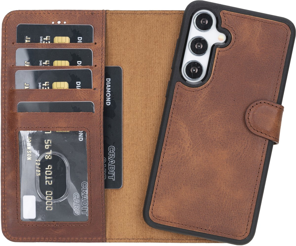 Lykke Samsung Galaxy S24 Plus Hoesje- Echt Leren Wallet Case met MagSafe -Pasjeshouder- Uitneembare Backcover – Bruin