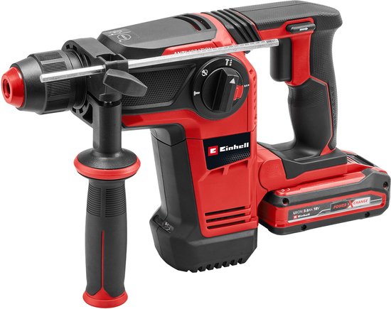 Einhell Professional Accu Boorhamer TP-HD 18/28 Li BL+4 Kit – Power X-Change – 18 V/Li-ion – 3 J – Pneumatisch slagwerk – SDS plus – 4-functies – Incl. 3.0 Ah accu, lader, E-box en 4 beitels