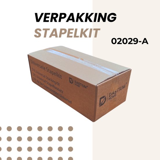 Verpakking van de Dastium Home stapelkit met de tekst 'Universele Stapelkit' in meerdere talen.