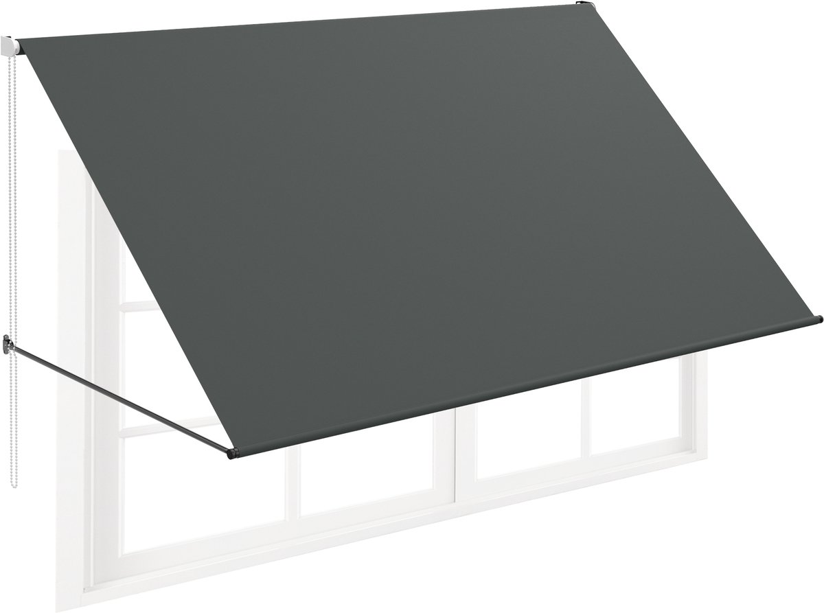 NAIZY Uitvalscherm Uittrekbaar zonnescherm met koord en aluminium steunstang balkonzonwering zonnescherm zonwering voor ramen terras balkon 400x145 cm, Antraciet