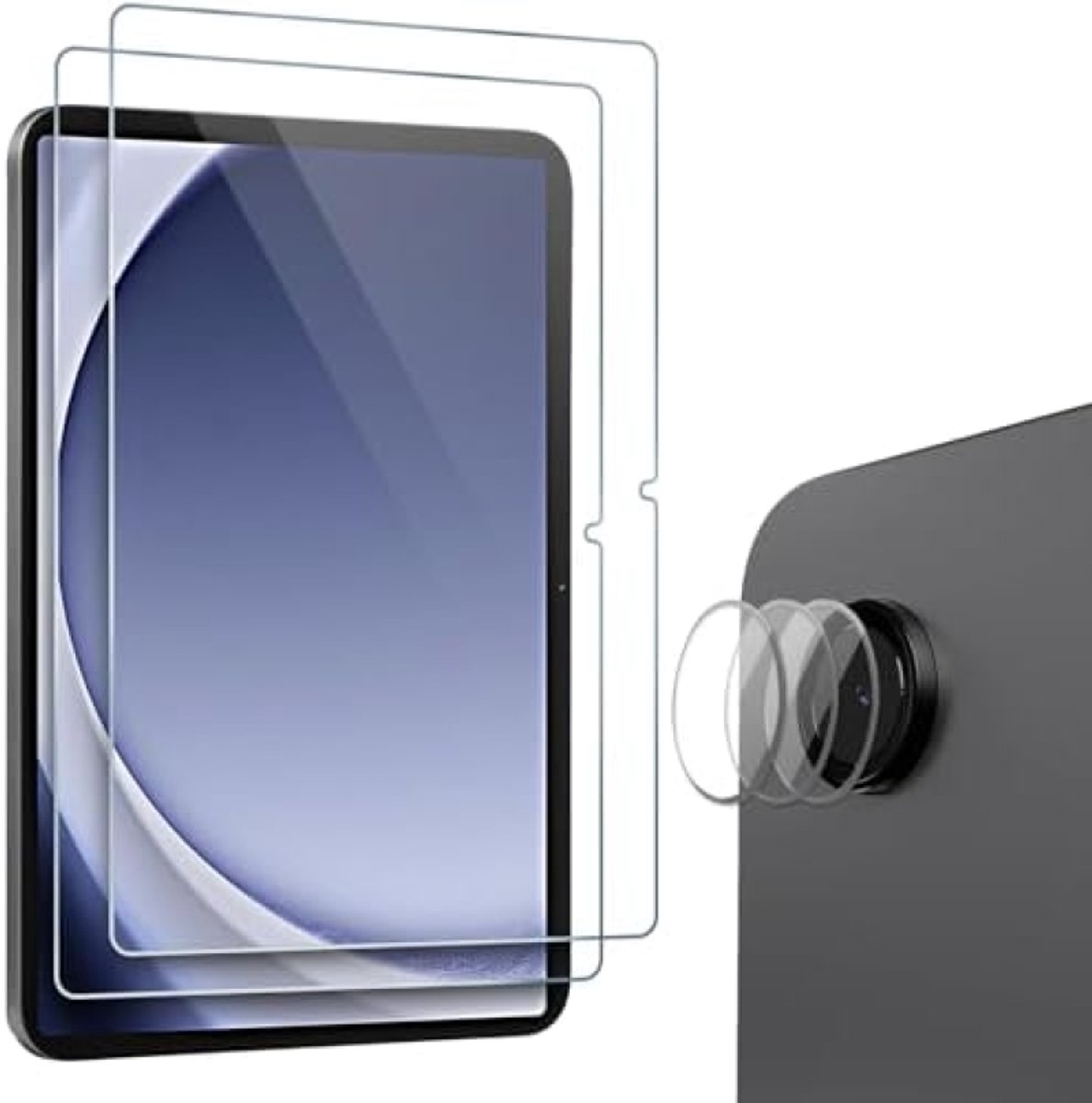 PolkaHome 2 stuks schermbeschermer voor Samsung Galaxy Tab A9 Plus 11 inch 2023 + 3 cameralensbeschermers, 9H hardheid, HD helder gehard glas
