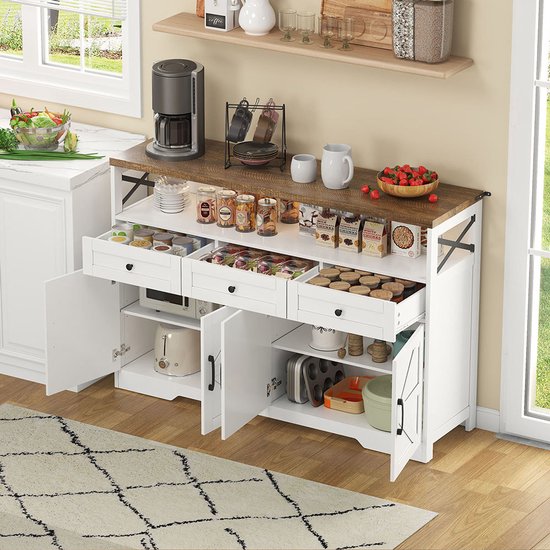sogesfurniture Dressoir industriële stijl, keukenkast buffet, opbergkast met 3 laden, 2 roosterkasten, voor keuken, woonkamer, werkkamer, 120 x 40 x 80 cm