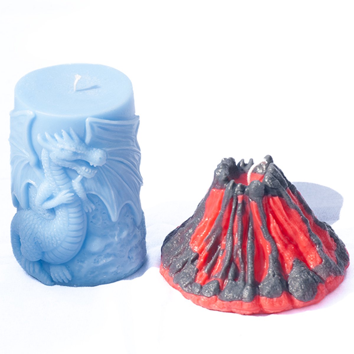 Dragon’s Flame – Handgemaakte Geurkaarsen Set – Ambre Draak & Autumn Spice Vulkaan – Ecologische Kaarsen voor Fantasy Decoratie