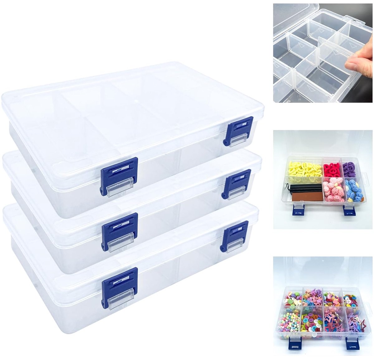 Transparante opbergdozen - stapelbaar - organizer voor kralensieraden - 3 stuks - kunststof