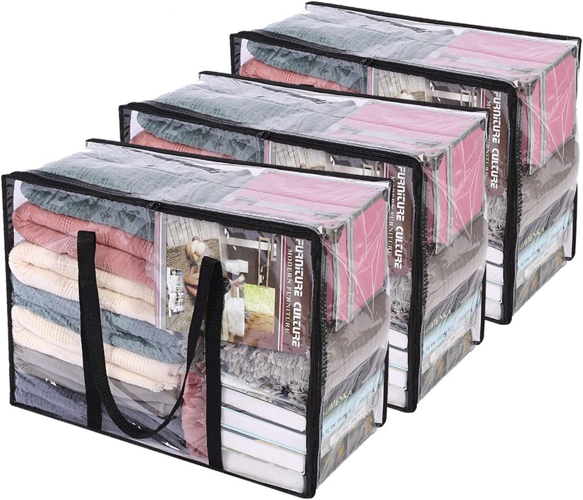Transparante opbergtas voor kleding - 3 stuks - 46x38x23 cm - stevig