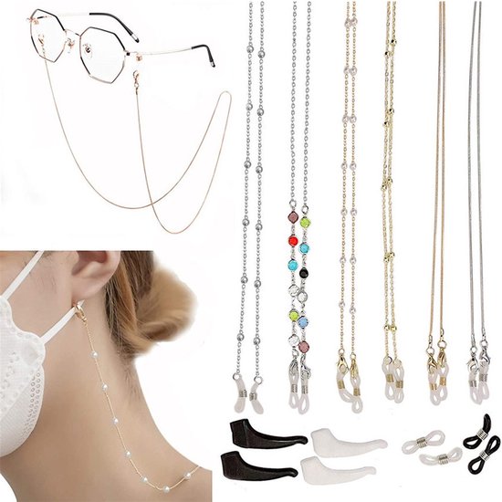 Brillenketting voor dames, 4 stuks, modieuze kralenketting, brilband