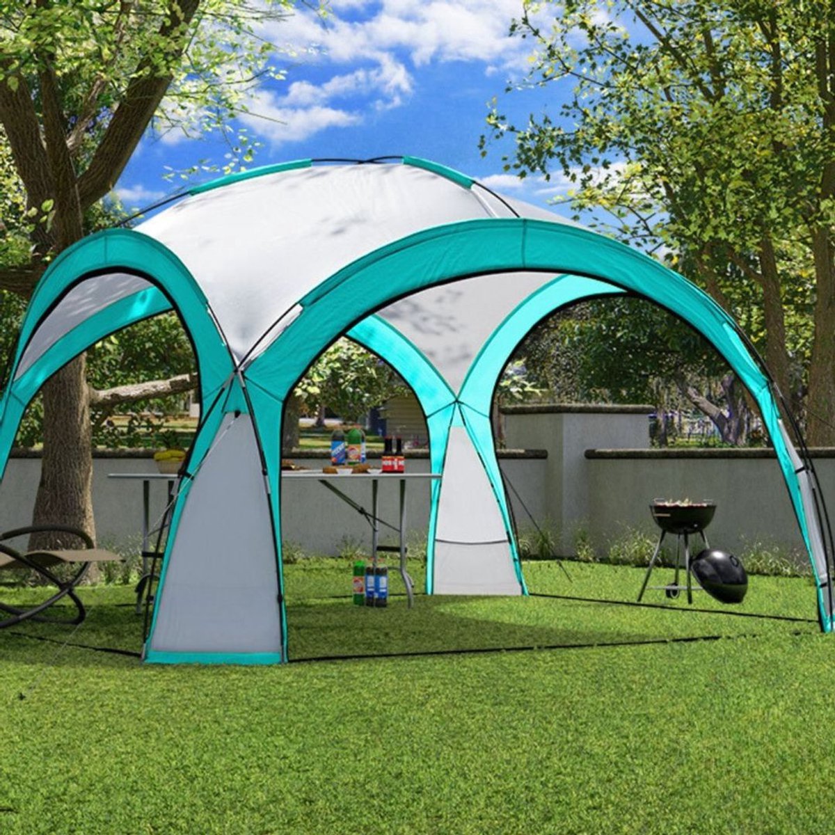Yolo-deals - Partytent met LED verlichting - Solar - 460cm - UV bestendig - Incl opbergtas - Turquoise