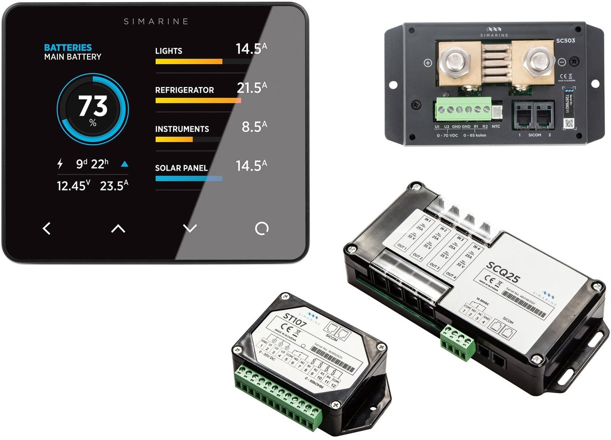 SIMARINE PICO Accumonitor Blue Set Zwart Inbouwmontage