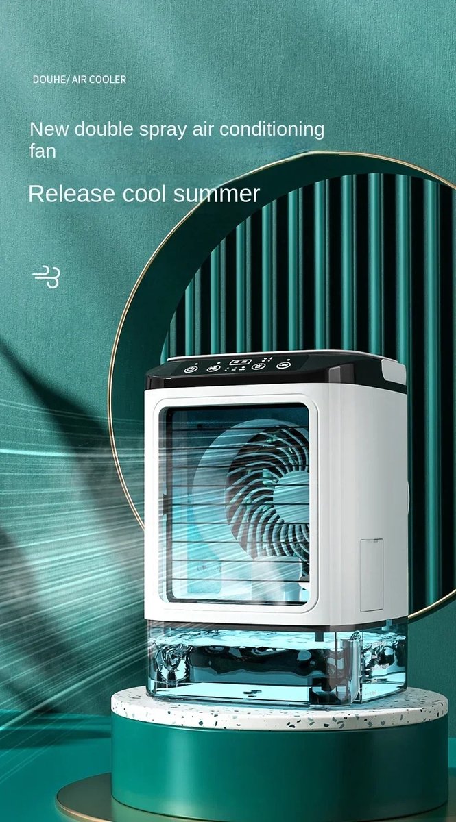 Aircooler - Airco - 12Watt - Koelventilator - Ventilator - Bevochtiger met Sprayfunctie - Mini - Voor Slaapkamer of Bureau - 900 ml Grote Watertank - Met 5v USB - Ijsmachine - Mobiele Airco - Luchtkoeler thumbnail 7