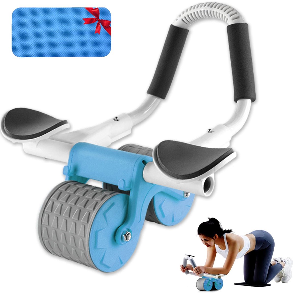 Ibenzoa® Effectieve Buikspiertrainer met Dubbele Wielen, Automatische Rebound en Comfortabele Elleboogondersteuning