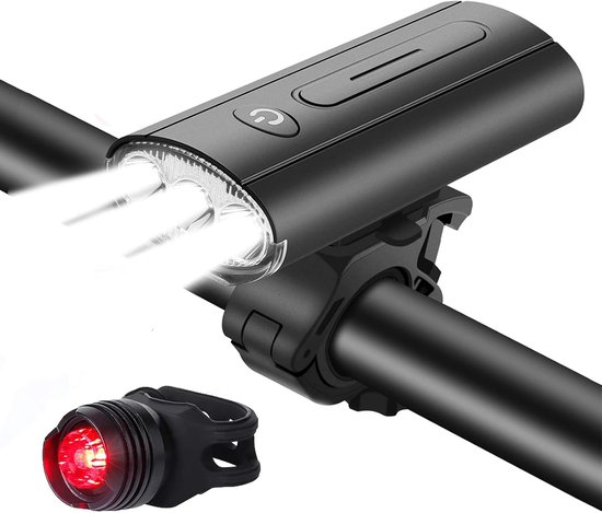 Set Éclairage de vélo – Feu avant et arrière LED 2100 lumens – Puissant rechargeable – Étanche IPX5 – Éclairage vélo pour VTT/VTC/Vélo de ville – USB Type-C