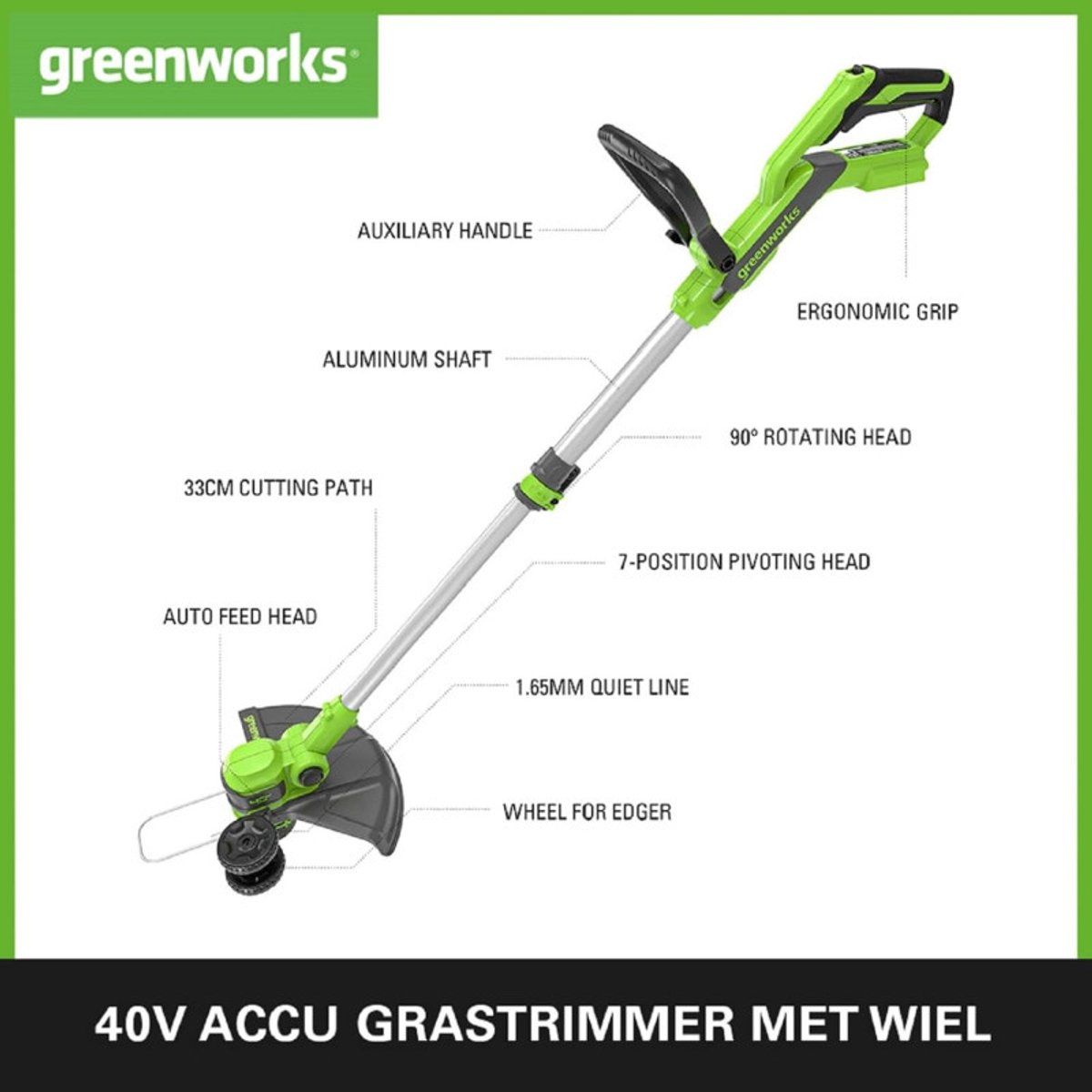 Greenworks 40 Volt Accu Trimmer EN Kantensnijder