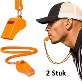 2x Scheidsrechtersfluit Met Koord I Outdoor Fluit I Sport Fluit I Fluitje I Met Ring I Kunststof I Oranje