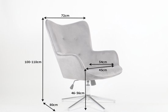 Design fauteuil MR. LOUNGER grijs chroom fluweel in hoogte verstelbaar draaibaar retro - 39511