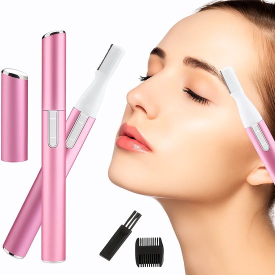 Elektrische Wenkbrauw Trimmer | Precisietrimmer | Gezichtstrimmer I Wenkbrauw Epilator | Gezichtsepilator | Gezicht Ontharing | Trimmer I Roze