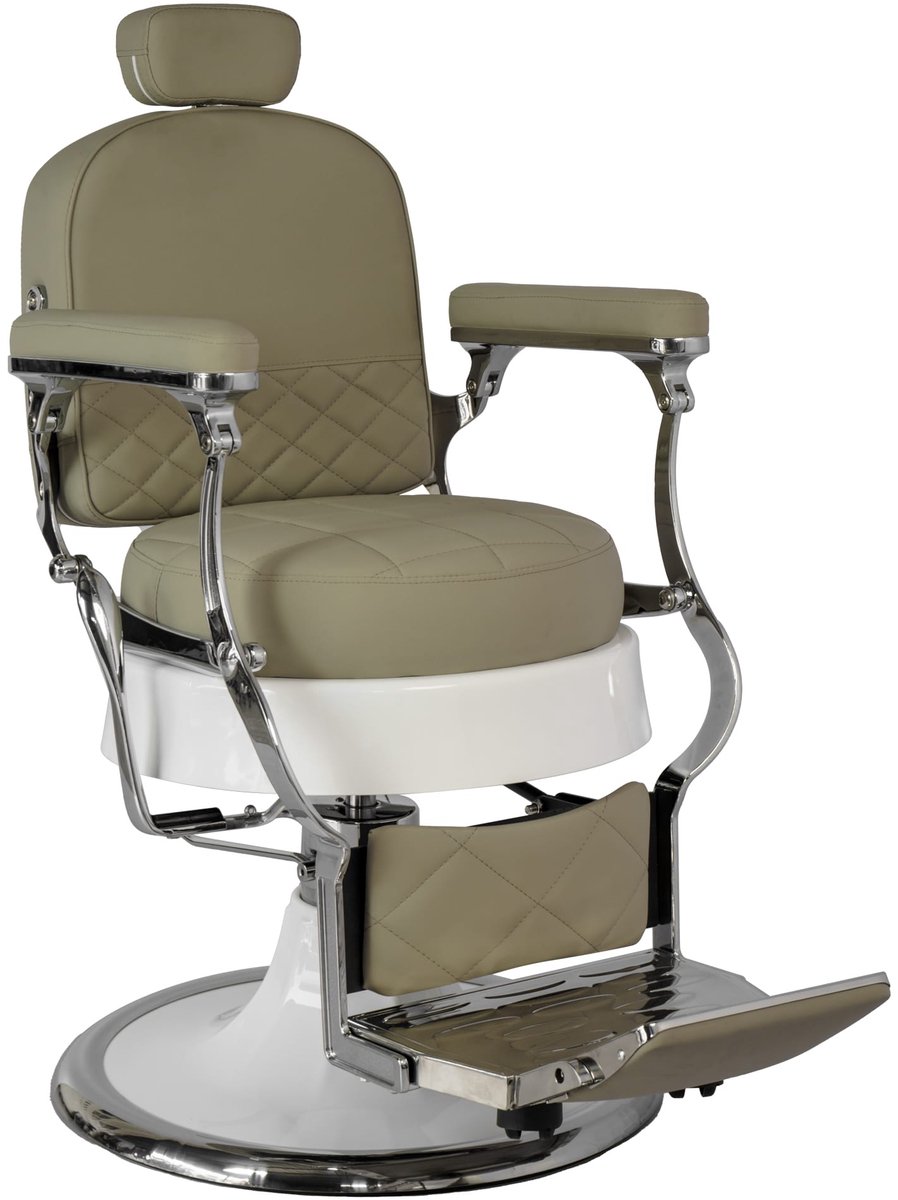 Professionele Barberstoel – Luxe Kappersstoel met Hydraulische Pomp, Verstelbare Rugleuning & Voetsteun – 65 kg – Beige
