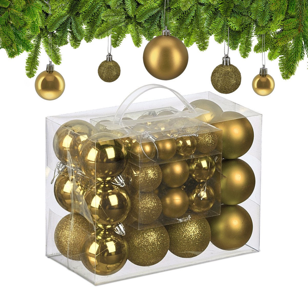kerstballen set van 50 - Ø 3, 4 en 6 cm - plastic - onbreekbaar - goud