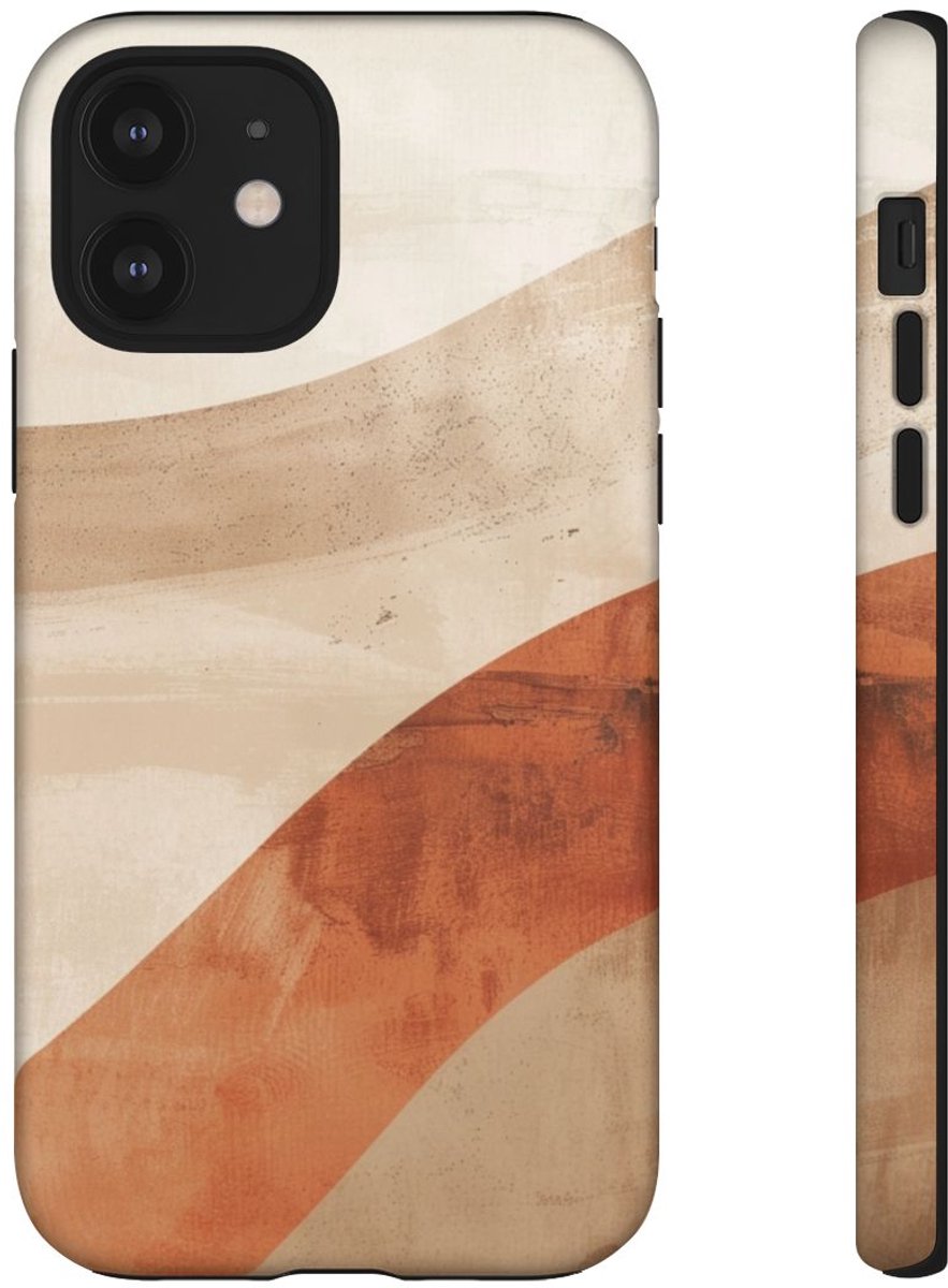 Abstracte Gebogen Terracotta- en Beigevormen – Telefoonhoesje Geschikt voor iPhone 12
