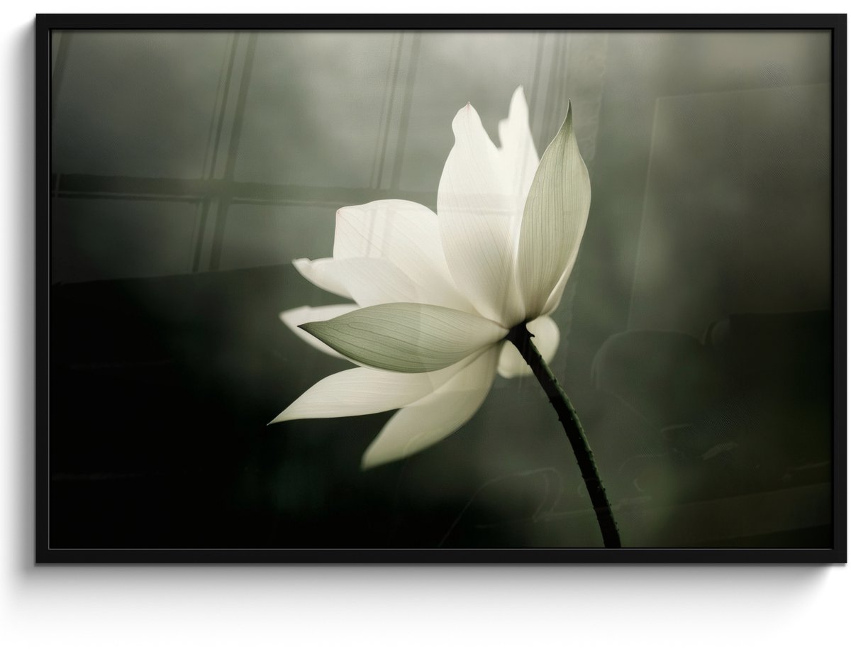 FrameYourWall Poster in lijst - Fotolijst 120x80 cm - Posters - Wit - Lotus - Donker - Bloem - Posterlijst zwart - Decoratie - Wanddecoratie woonkamer - Muurdecoratie slaapkamer Lotus - Bloem