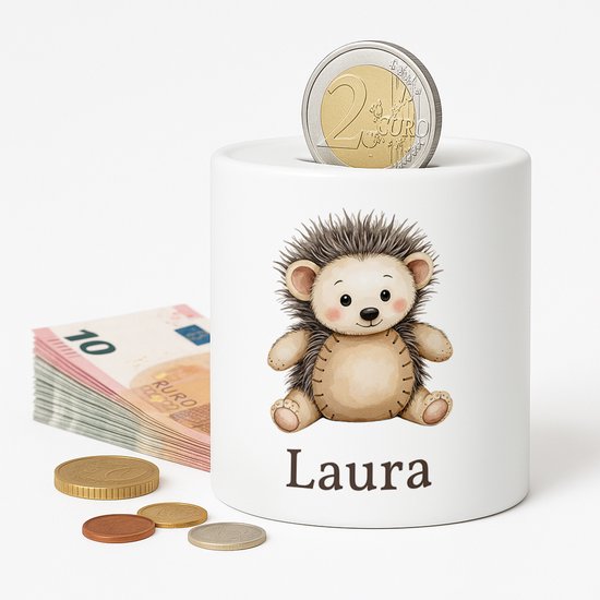 Tirelire Hérisson - personnalisée avec naam - Tirelire avec naam personnalisée - Cadeau Bébé - Cadeau - cadeau maternité