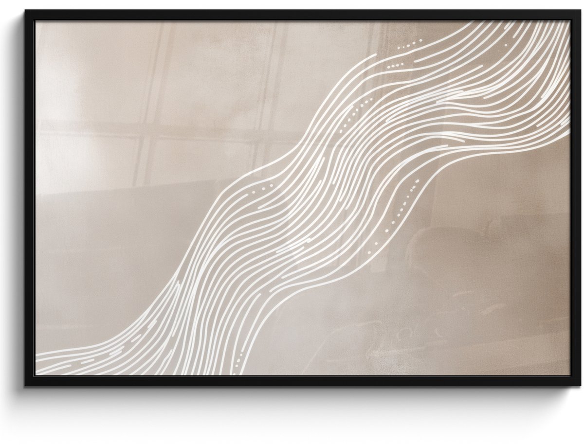 FrameYourWall Poster in lijst - Fotolijst 120x80 cm - Posters - Golvende lijnen - Vloeiend - Zandkleurig - Posterlijst zwart - Decoratie - Wanddecoratie woonkamer - Muurdecoratie slaapkamer