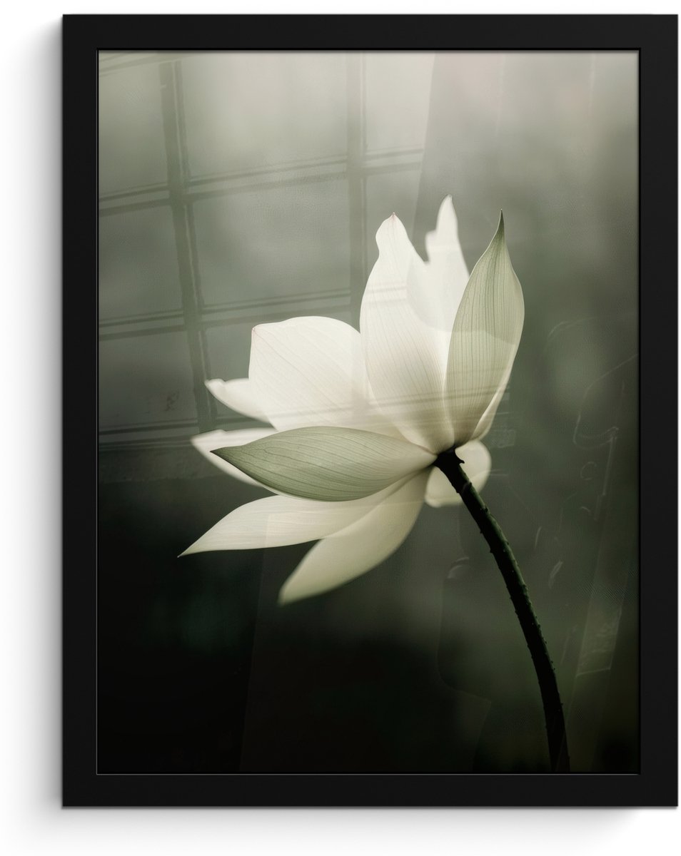 FrameYourWall Poster in lijst - Fotolijst 30x40 cm - Posters - Wit - Lotus - Donker - Bloem - Posterlijst zwart - Decoratie - Wanddecoratie woonkamer - Muurdecoratie slaapkamer Lotus - Bloem