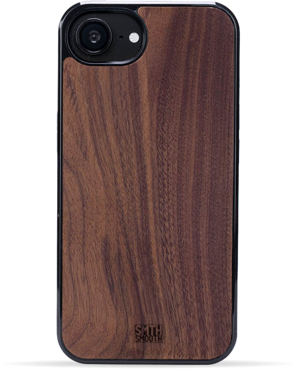 SMOOTH houten iPhone 16e hoesje - WALNOOT - stijlvol en beschermend - gemaakt van echt hout en TPU - ecologisch en duurzaam - MagSafe compatibel