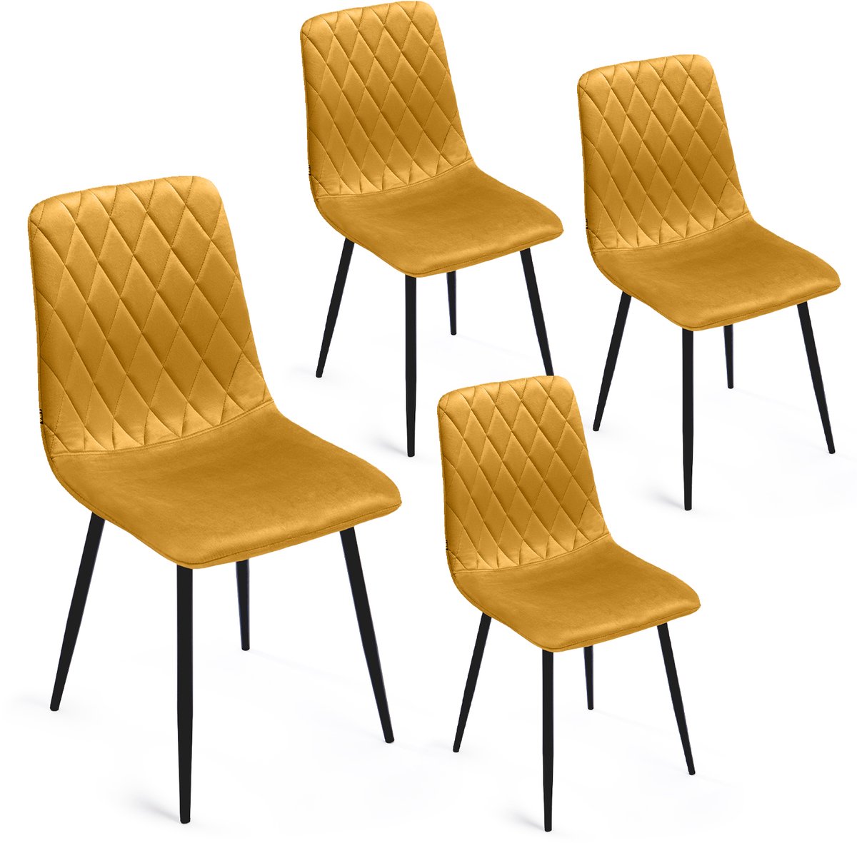Lina® Elisia Eetkamerstoelen Fel Geel - Stoel - Set van 4 - Velvet