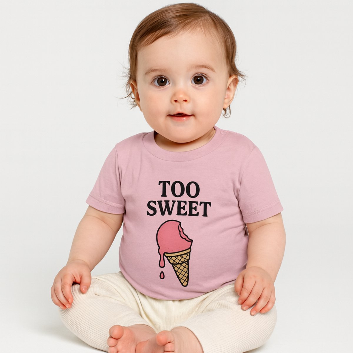 Baby T-Shirt “Too Sweet” – Roze – Schattig Unisex Shirt met Tekstopdruk – 12-18 Maanden – Zacht & Comfortabel Cadeau