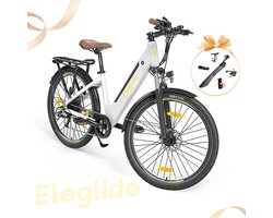 Eleglide T1 Step-Thru elektrische trekkingfiets 27,5 Inch CST-banden 36V 13Ah accu 250W borstelloze motor 25Km/h Shimano 7 versnellingen 100km maximaal bereik IPX4 waterdicht 120kg maximale belasting Dubbele schijfremmen - Wit