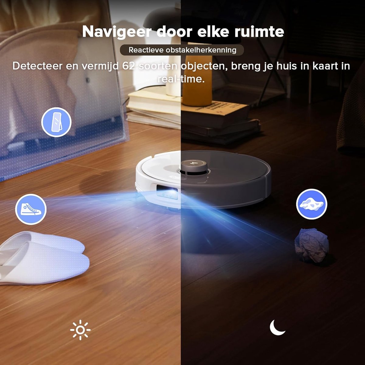 Roborock Qrevo Curv – Robotstofzuiger met dweilfunctie – 18500 Pa zuigkracht – Zelfreinigend dock & AI-navigatie – Dual Anti-Tangle-systeem – AdaptiLift-chassis – 75 ℃ warmwater mopwas – Intelligente vuildetectie & spraakassistent – Wit — afbeelding 5
