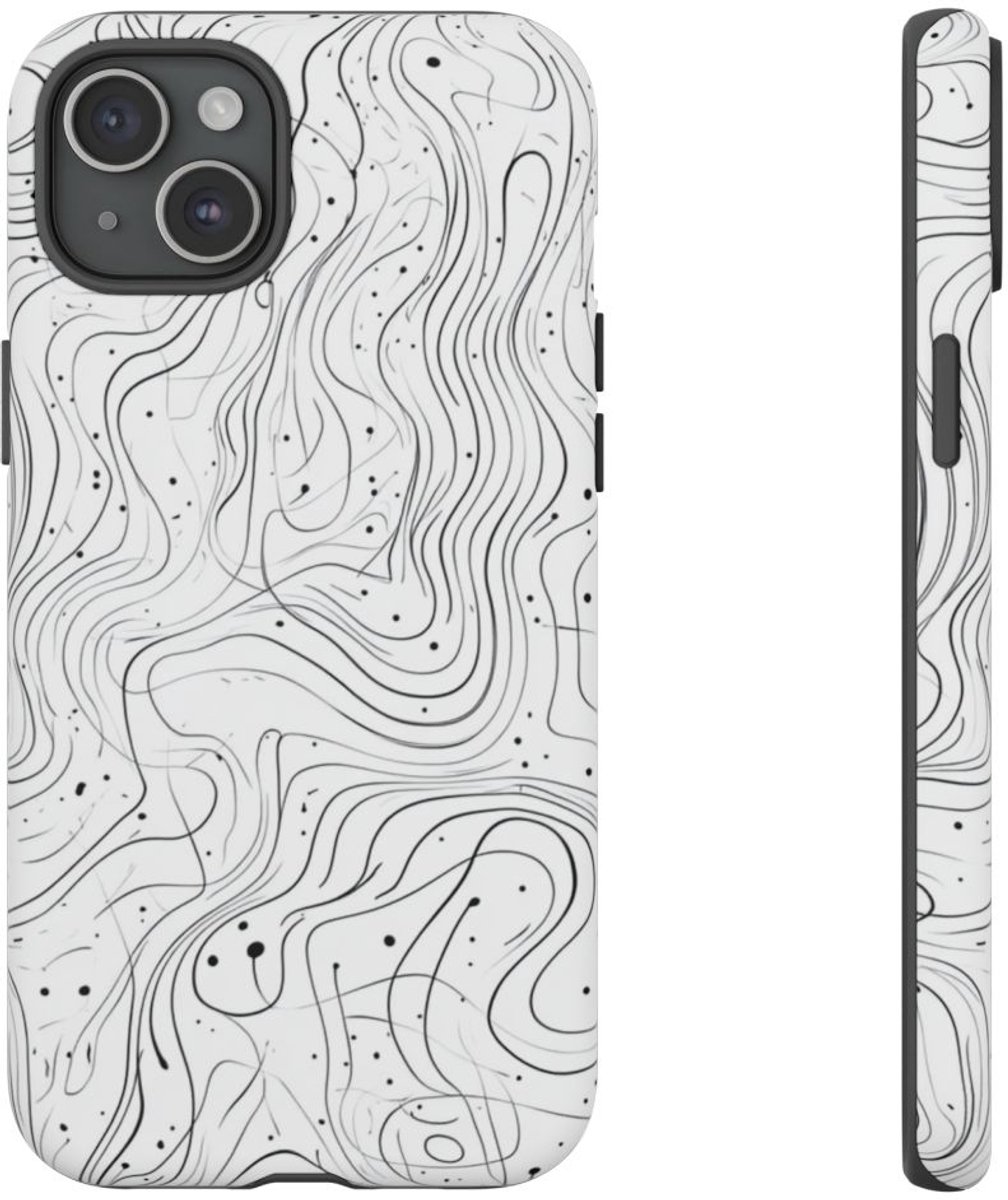 Abstract Zwart-Wit Golvend Lijnenpatroon – Telefoonhoesje Geschikt voor iPhone 15 Plus