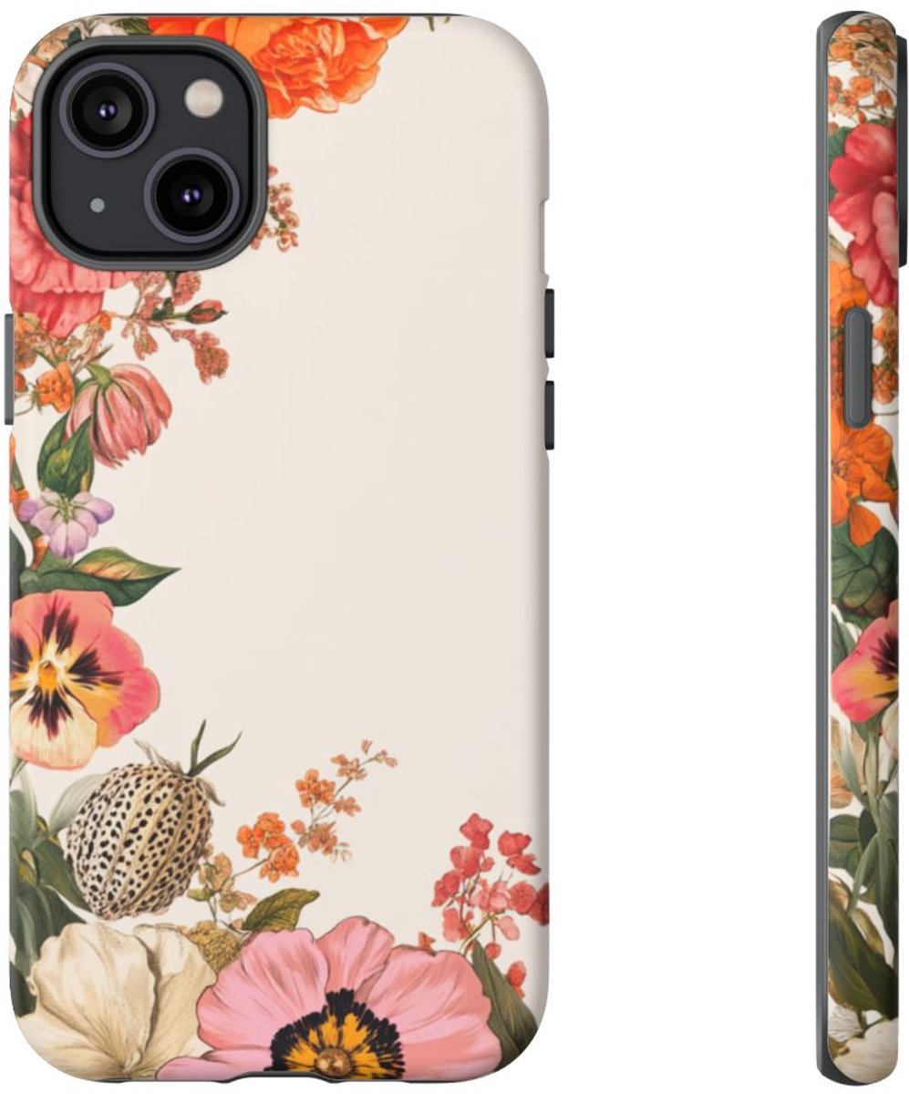 Vintage Botanische Bloemenrand – Telefoonhoesje Geschikt voor iPhone 14 Plus