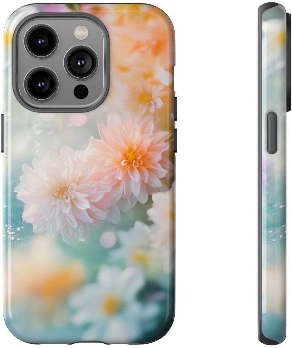 Zachte Pastel Dahlia's Bloemmotief – Telefoonhoesje Geschikt voor iPhone 14 Pro
