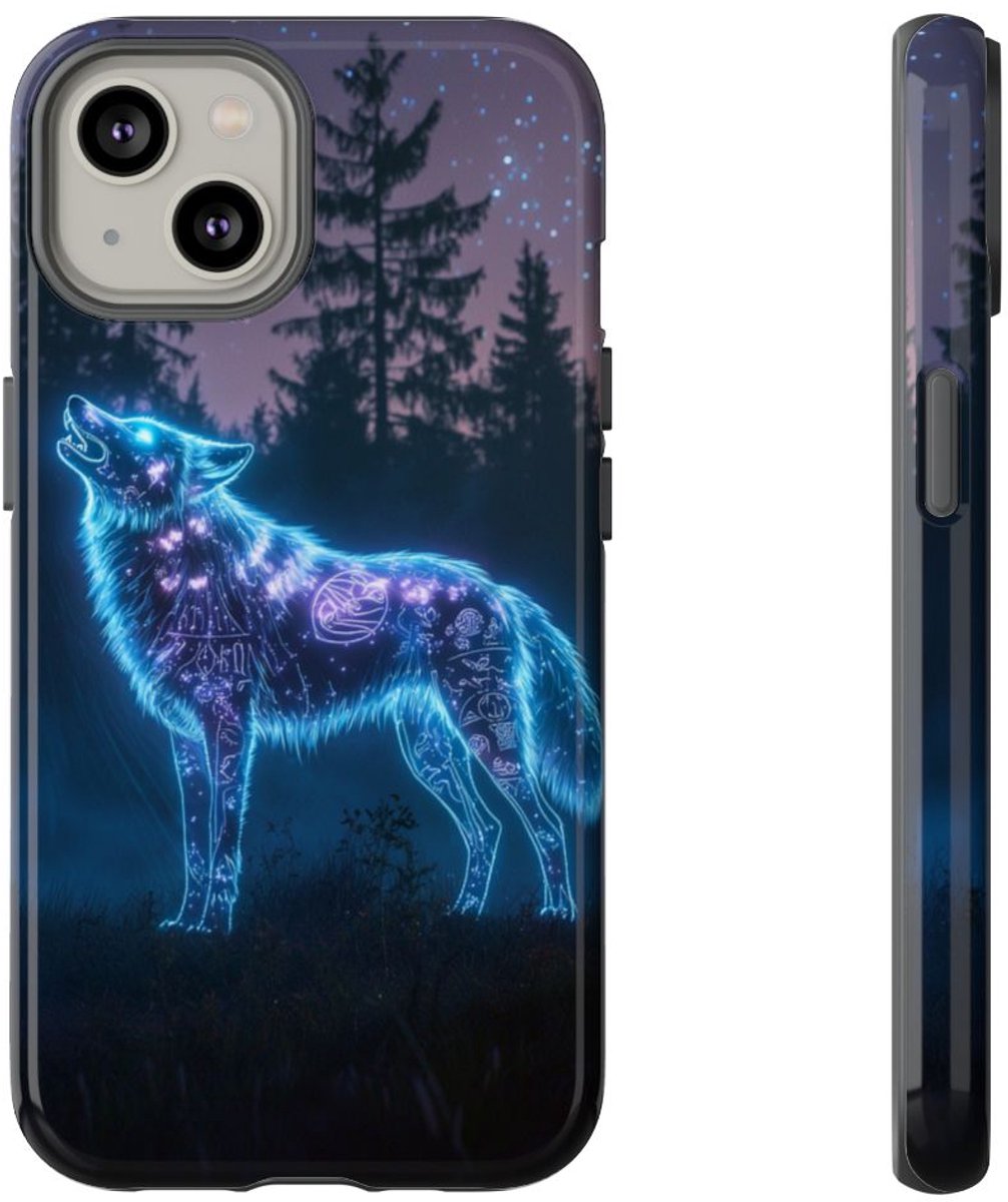Gloeiende Wolf met Oeroude Symbolen – Telefoonhoesje Geschikt voor iPhone 14