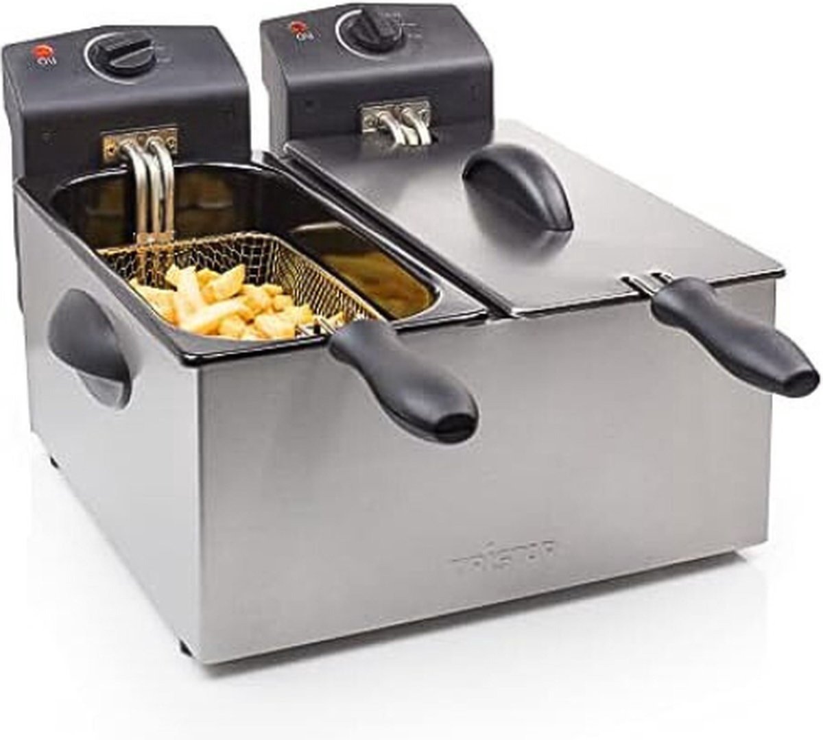 WNHB® Dubbele frituurpan 2x3 liter - apart te bedienen - RVS friteuse met temperatuurregelaar
