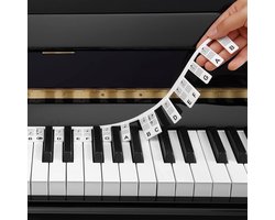 Piano Stickers 88 Toetsen - Verwijderbare Silicone Notitielabels (Zwart) - Herbruikbaar Leermiddel voor Beginners - Volledige Grootte Piano Keyboard