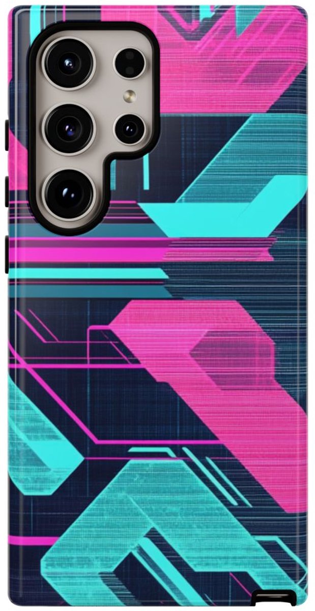 Neon Geometrisch Cyberpunkpatroon – Telefoonhoesje Geschikt voor Samsung Galaxy S24 Ultra
