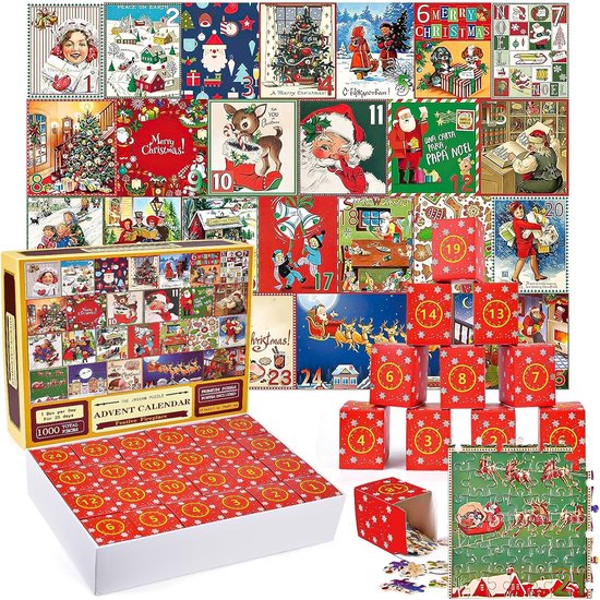 Advent Kalender 2023 - Kerstmis Advent Kalender Puzzel 1000 stukjes - Verrassings Kerst Countdown Kalenders - Kerstcadeaus voor Volwassenen en Kinderen - Kerstdecoratie voor Mannen en Vrouwen