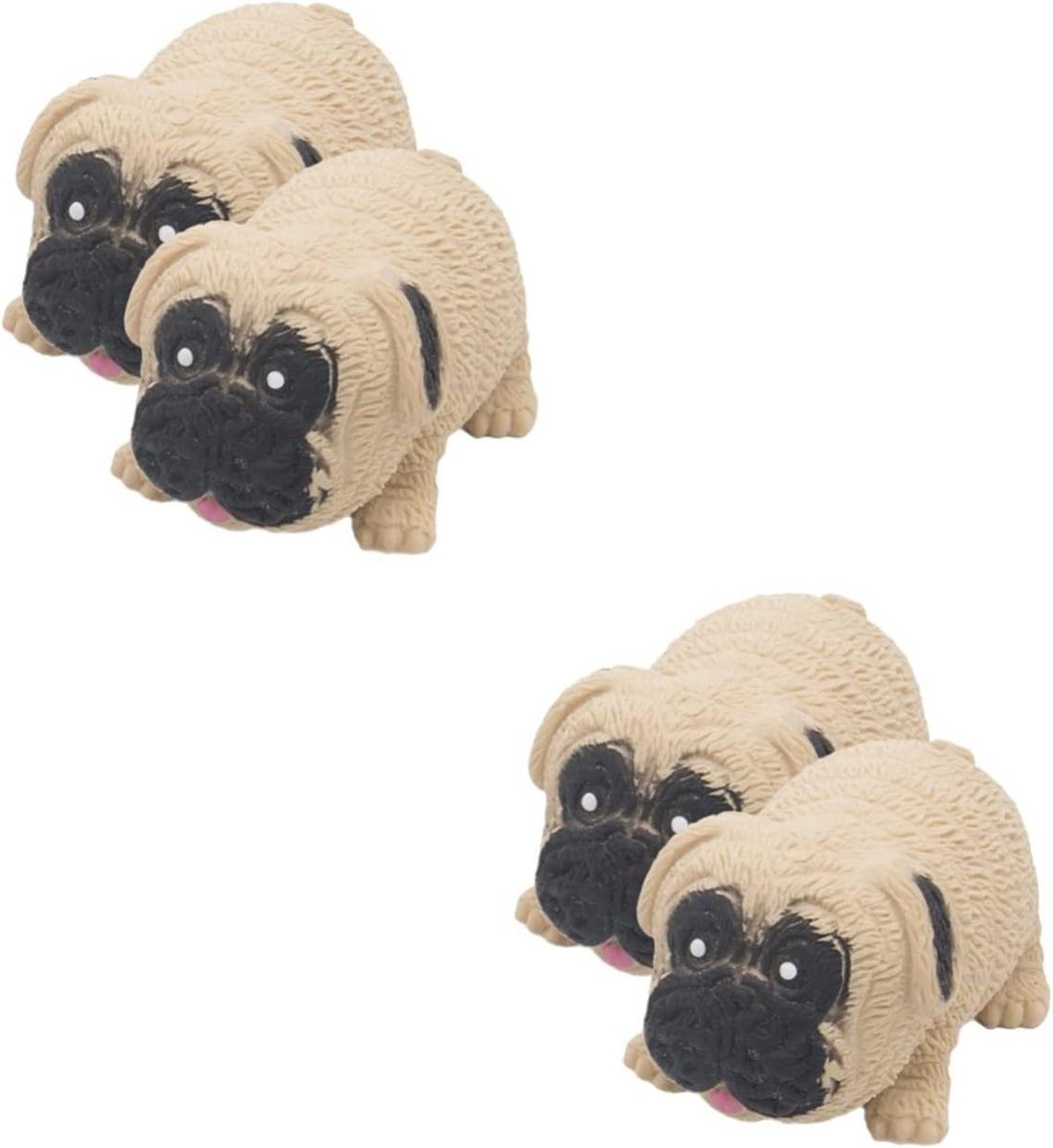 Provento - 4 stuks Mopshonden - stressvermindering, zwarte hondenfiguren, puppy - Knijpspeelgoed voor kinderen, vuller voor kerstzakken, stressbal, van rubber, diermodel, TPR, pluche dier, kantoor