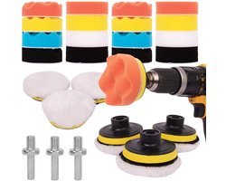 Cuhostki - 25 Stuks - Polijstset - Polijstsponsset - Polijstset 25-delig voor Boormachine - 3-Inch Polijstsponsenset - Kleurrijk - Sponge - M10 Adapter - Wolpolijsters - Voor Auto's - Snel Polijsten - Gemakkelijk Te Gebruiken
