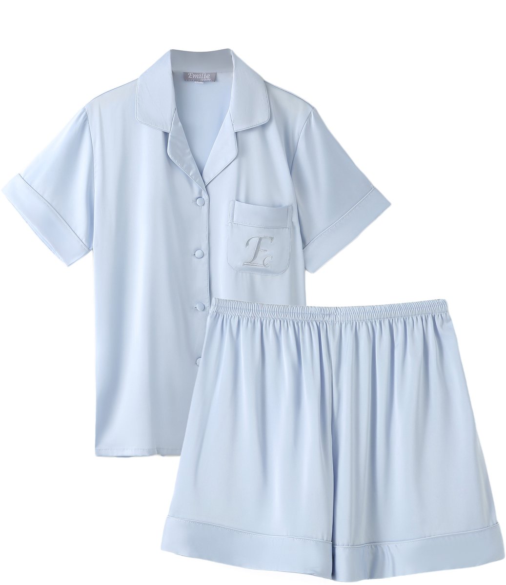 Emilie collection - Pyjama - shortama - lichtblauw - satijn - Small