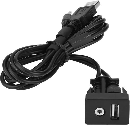 USB Autolader met AUX Audiokabel - 3,5mm USB Poort - Dashboard Verlengkabel - Auto Accessoires - Oplaadpunt - Audio Verbinder