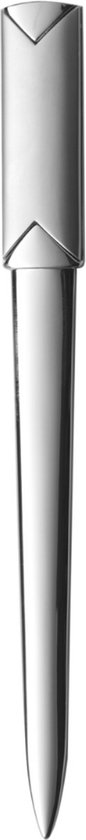 Glinsterende, zilverkleurige briefopener met geometrisch handvat, 180mm lang.