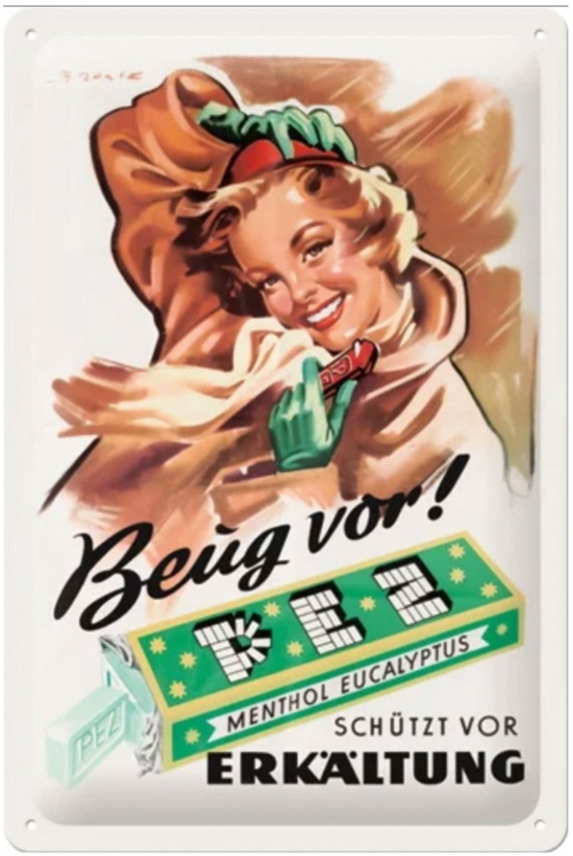 PEZ Menthol Metalen Bord - 20 x 30cm