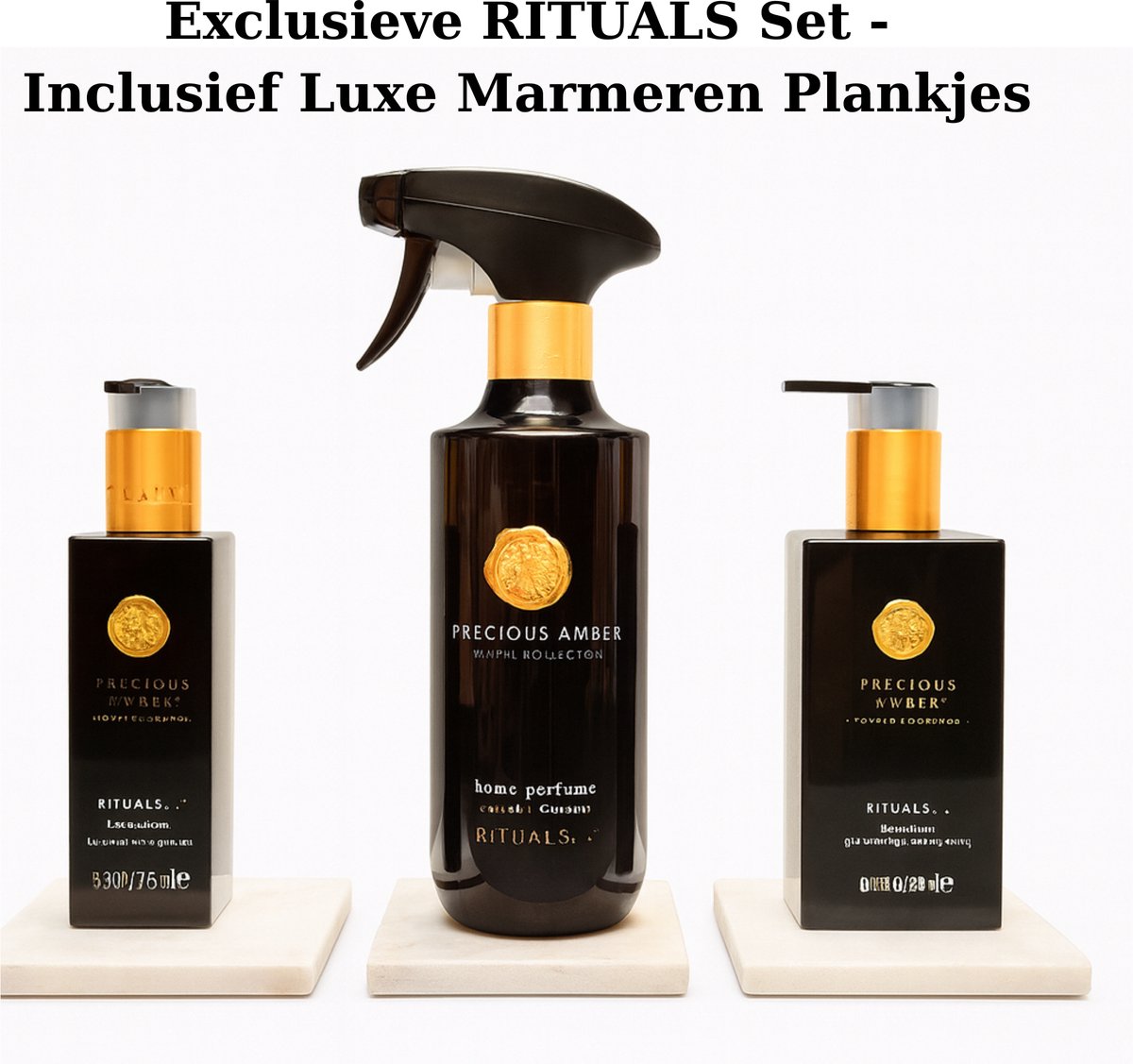 Rituals - Amber - Bath Set - Home Perfume 400 ml + Hand Wash 300 ml + Han Balm 175 ml + 3X Hoogwaardig Vierkant Marmaren Plankjes - Huisparfum - Hand Zeep