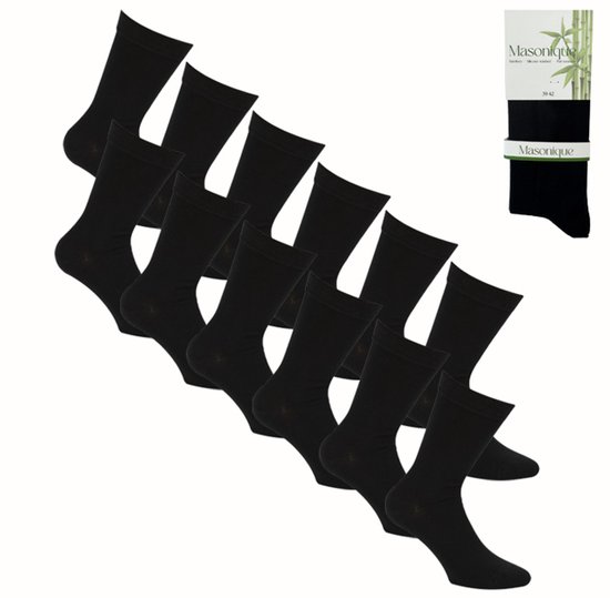 12 paires de Chaussettes en Bamboo - Bamboo Masonique - Zwart - Durables et respectueuses de l'environnement - Confortables à porter - 43/45