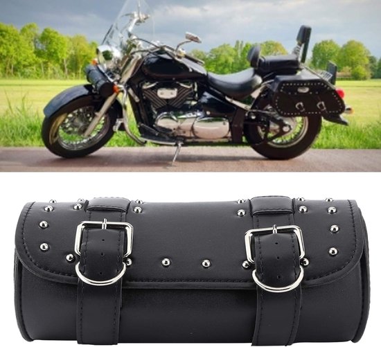 Stuurtas - Zadeltassen - PU Lederen Handgemaakte Motorfiets Vork Tas Roll - Universeel Motorrolbagage - Zwart van Merkloos	 — afbeelding 3