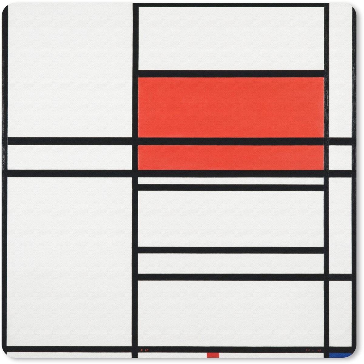 Muismat 30x30 cm - Mousepad Compositie met rood en wit - Piet Mondriaan - Muismatten