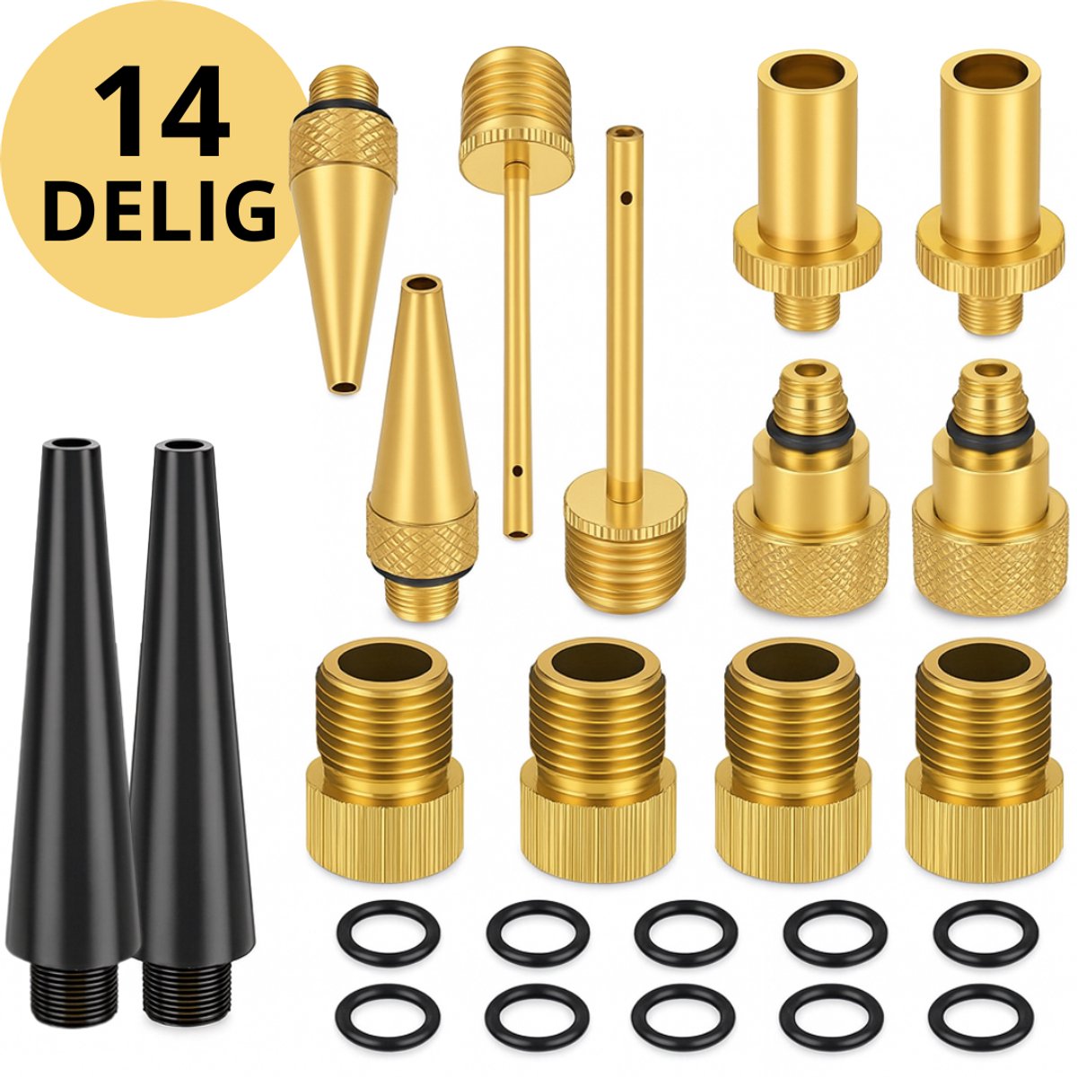 Twenty4seven® Verloopnippels Fietsventiel - 14-Delige Set - Fietspomp & Bandenpomp - Autoventiel Hollands & Frans - Universeel Adapter